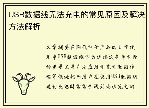 USB数据线无法充电的常见原因及解决方法解析